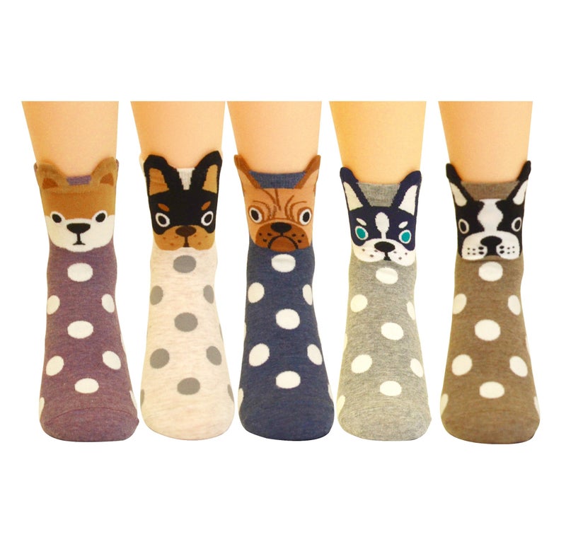 Jeasona 5 Pairs Women's Fun Socks Cute Dog Animals Funny Funky Novelty Cotton Gift (Dog and Dot),One Size - Image 1